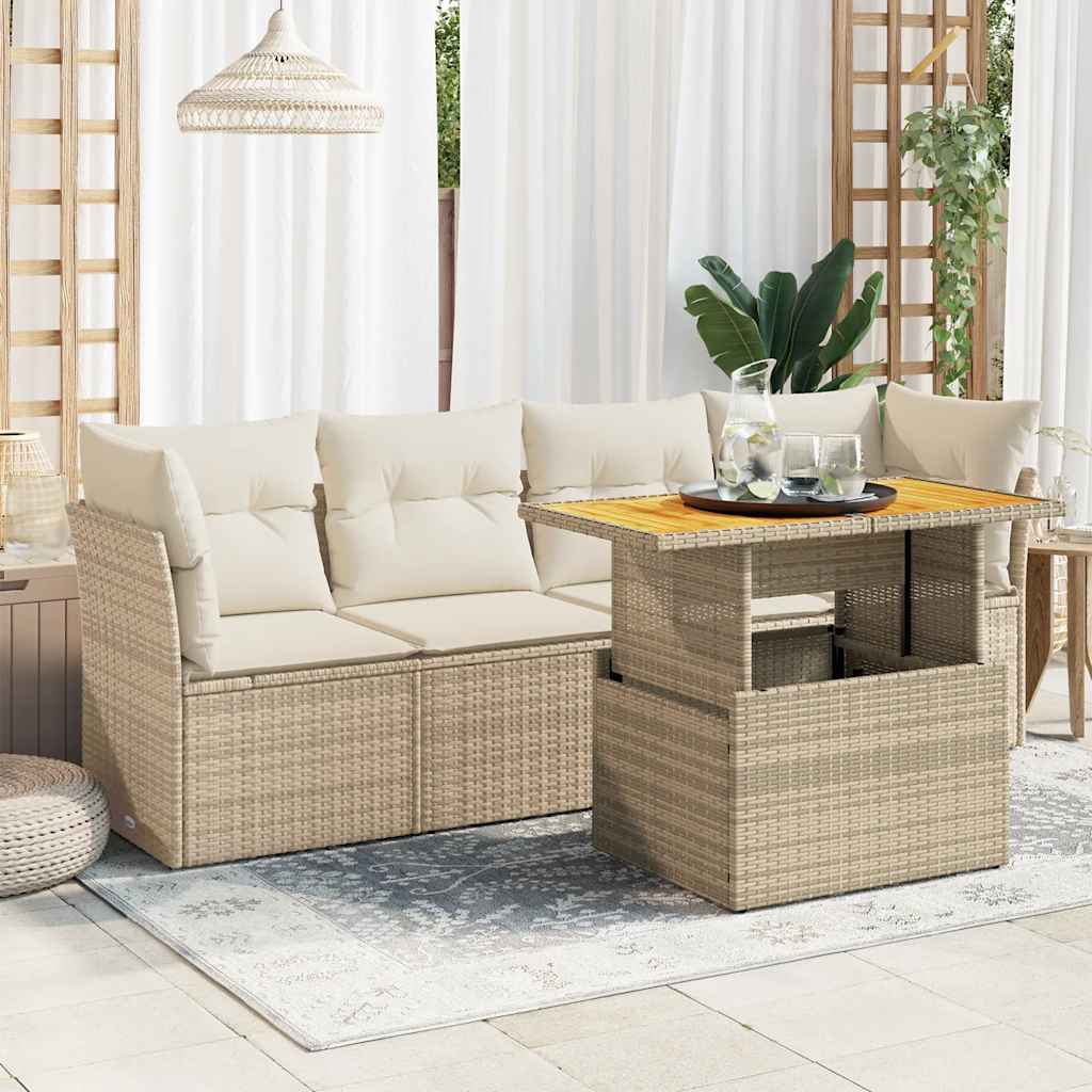 5-dijelni vrtni set sofa s jastucima bež od poliratana