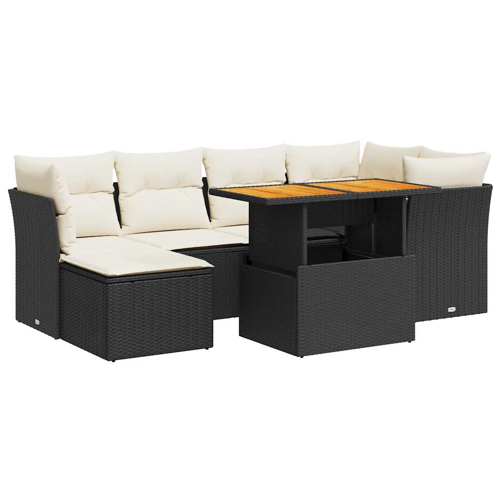 7-dijelni set vrtnih sofa od poliratana s jastucima crni