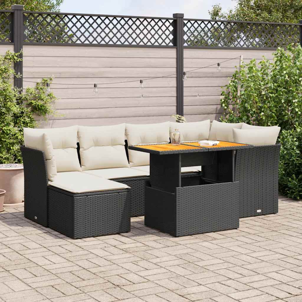 7-dijelni set vrtnih sofa od poliratana s jastucima crni
