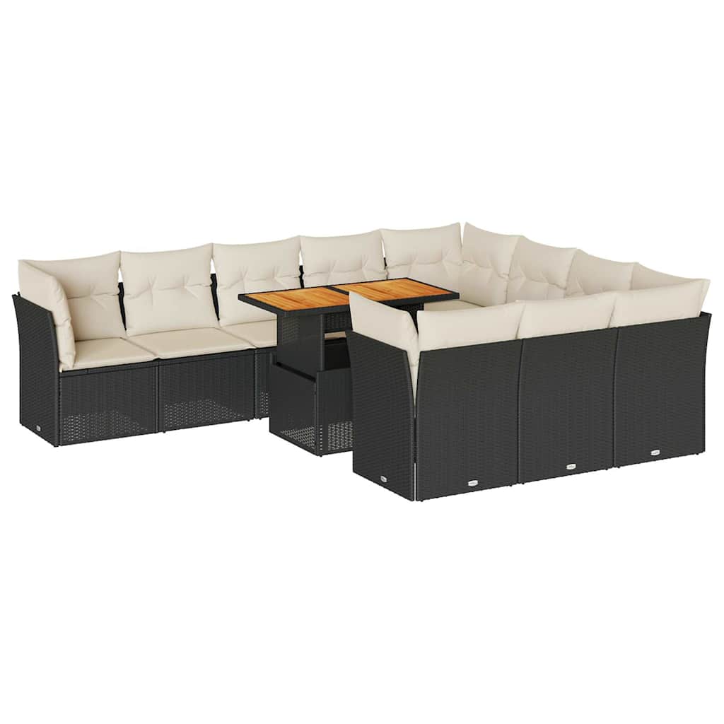 11-dijelni set vrtnih sofa od poliratana s jastucima crni