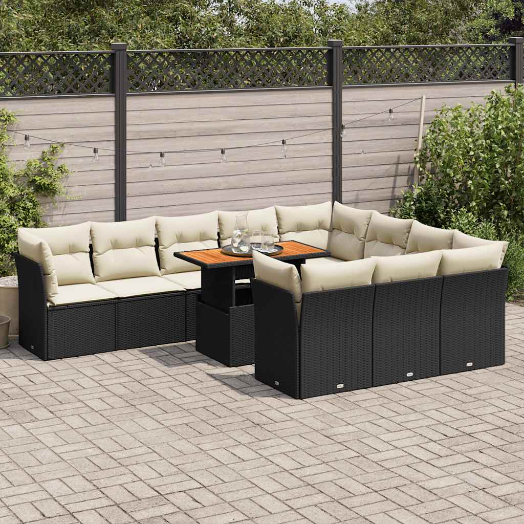 11-dijelni set vrtnih sofa od poliratana s jastucima crni