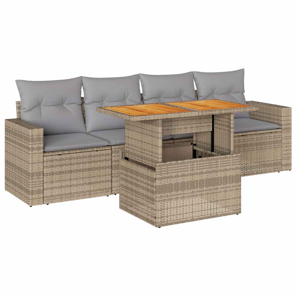5-dijelni vrtni set sofa s jastucima bež od poliratana