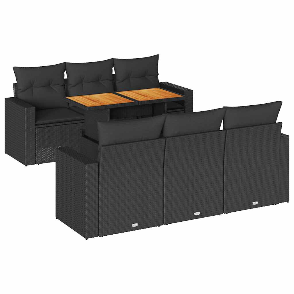 7-dijelni set vrtnih sofa od poliratana s jastucima crni