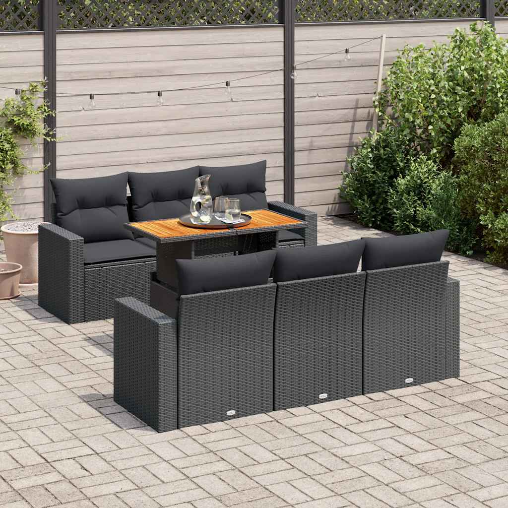 7-dijelni set vrtnih sofa od poliratana s jastucima crni