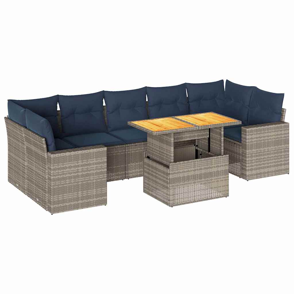 8-dijelni set vrtnih sofa od poliratana s jastucima sivi
