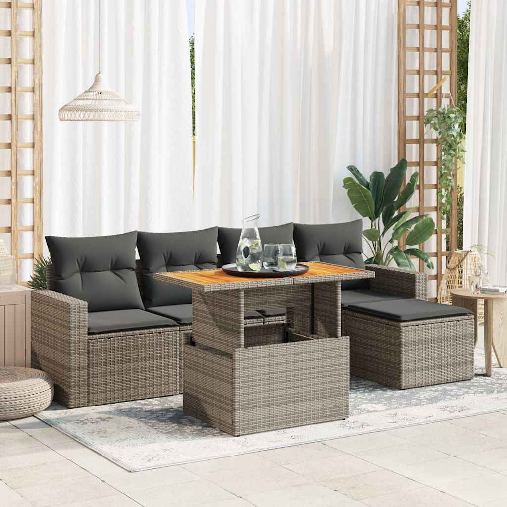 6-dijelni set vrtnih sofa od poliratana s jastucima sivi