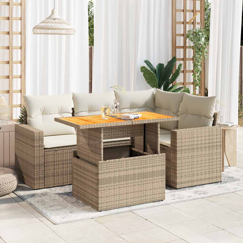 5-dijelni vrtni set sofa s jastucima bež od poliratana