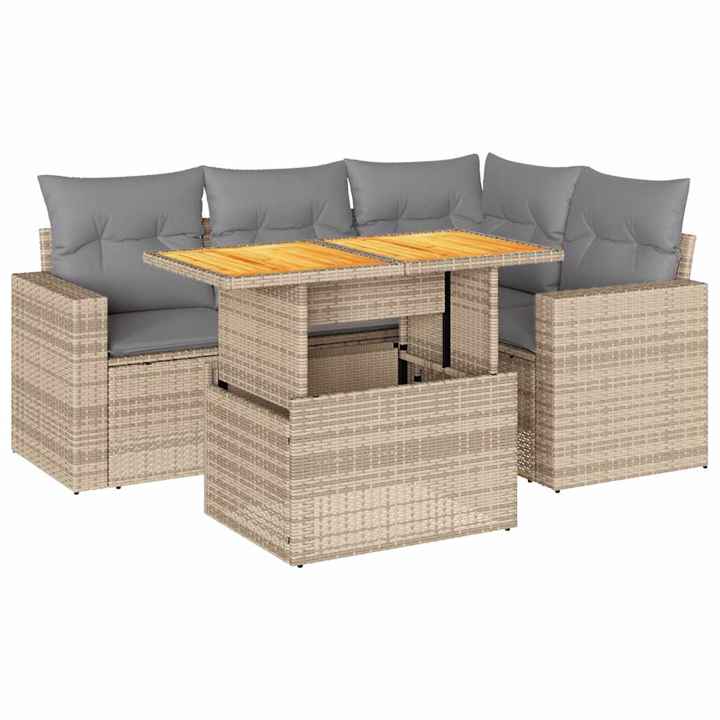 5-dijelni vrtni set sofa s jastucima bež od poliratana