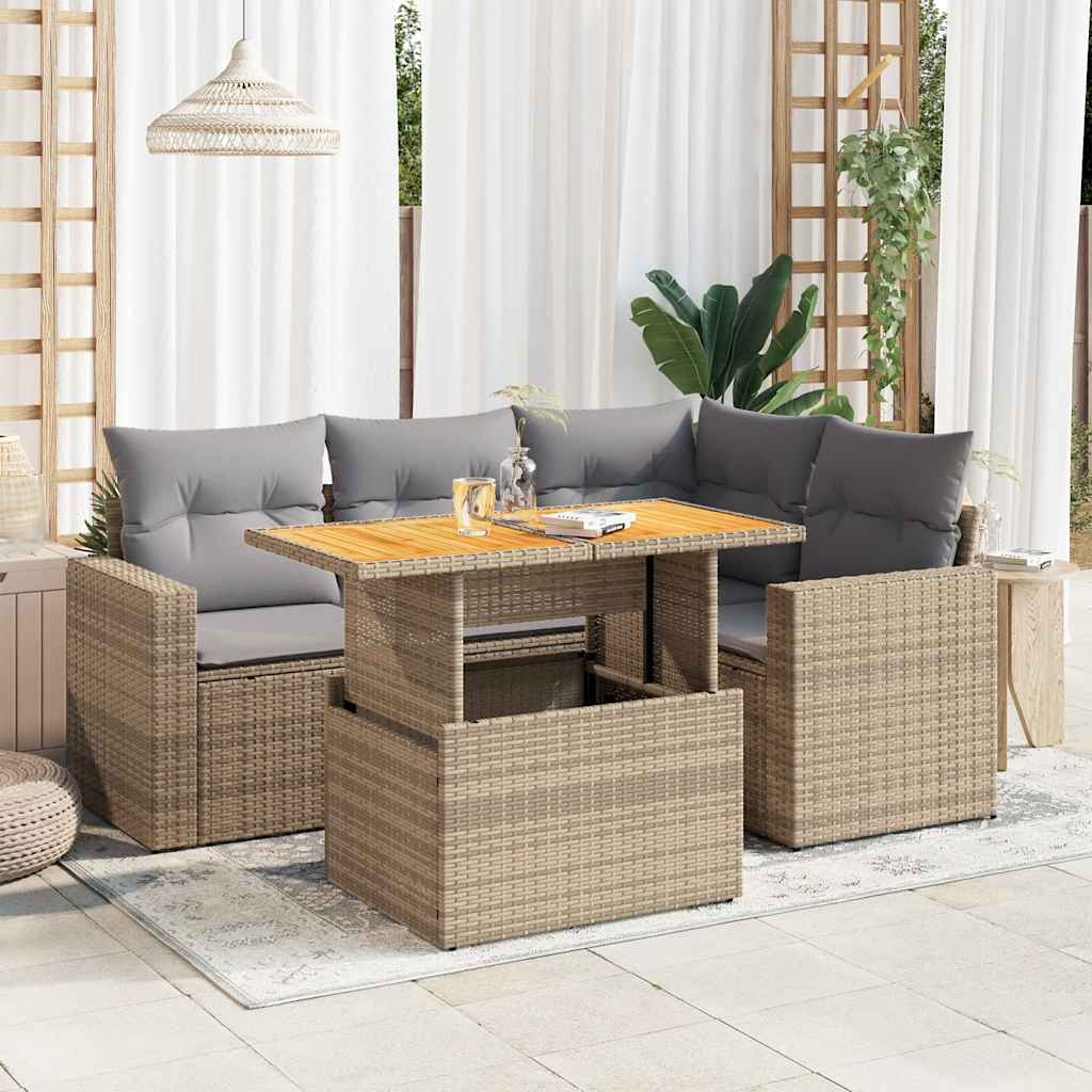 5-dijelni vrtni set sofa s jastucima bež od poliratana