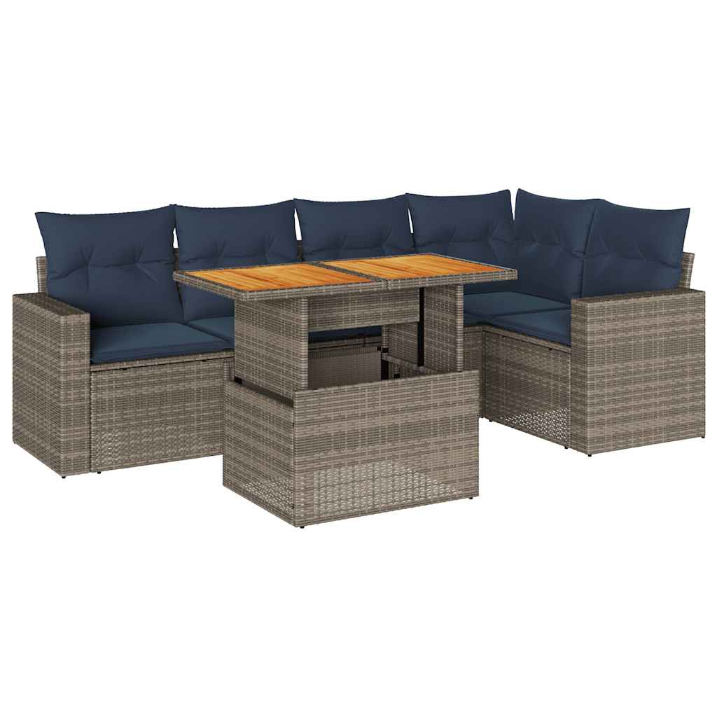 6-dijelni set vrtnih sofa od poliratana s jastucima sivi