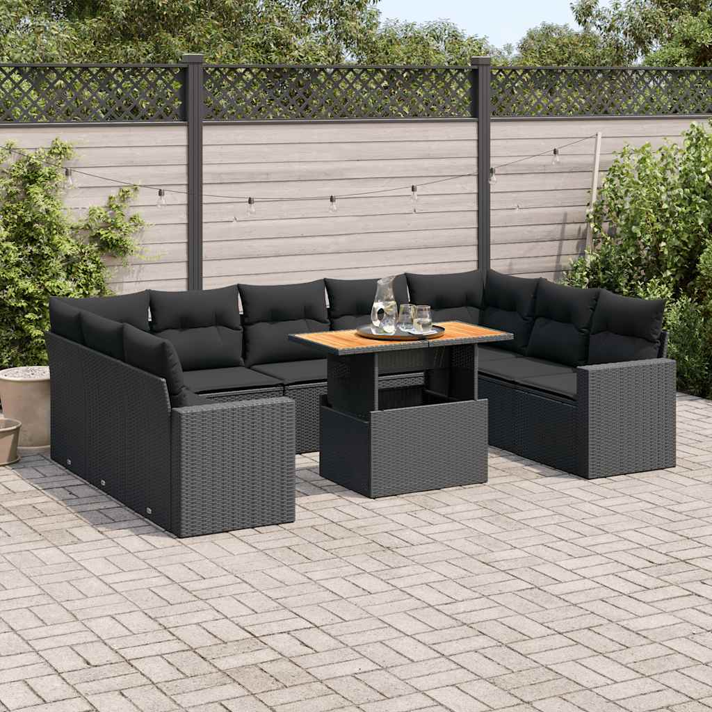 10-dijelni set vrtnih sofa s jastucima crni od poliratana