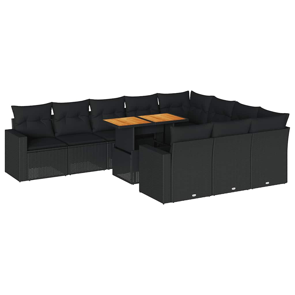 11-dijelni set vrtnih sofa od poliratana s jastucima crni
