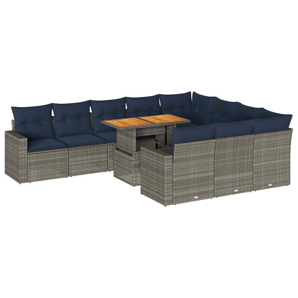 11-dijelni set vrtnih sofa od poliratana s jastucima sivi