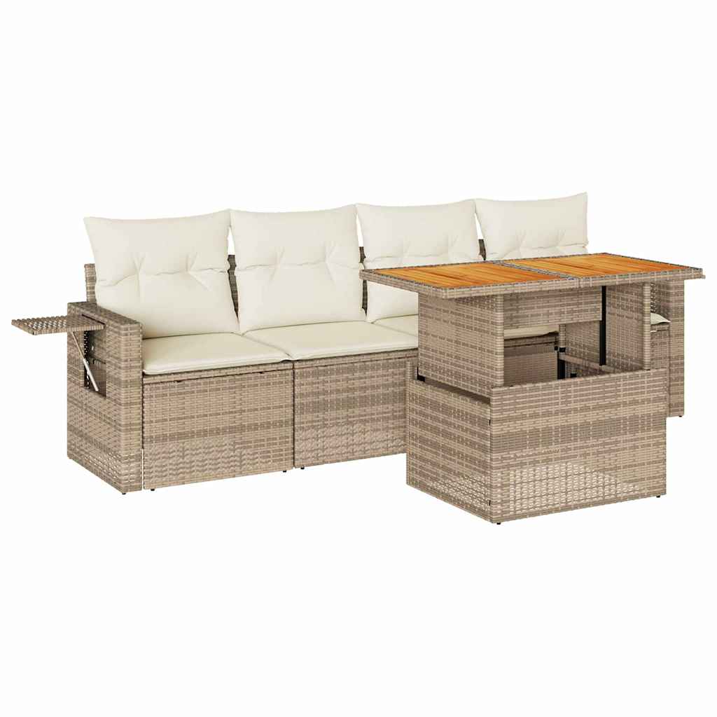 5-dijelni vrtni set sofa s jastucima bež od poliratana