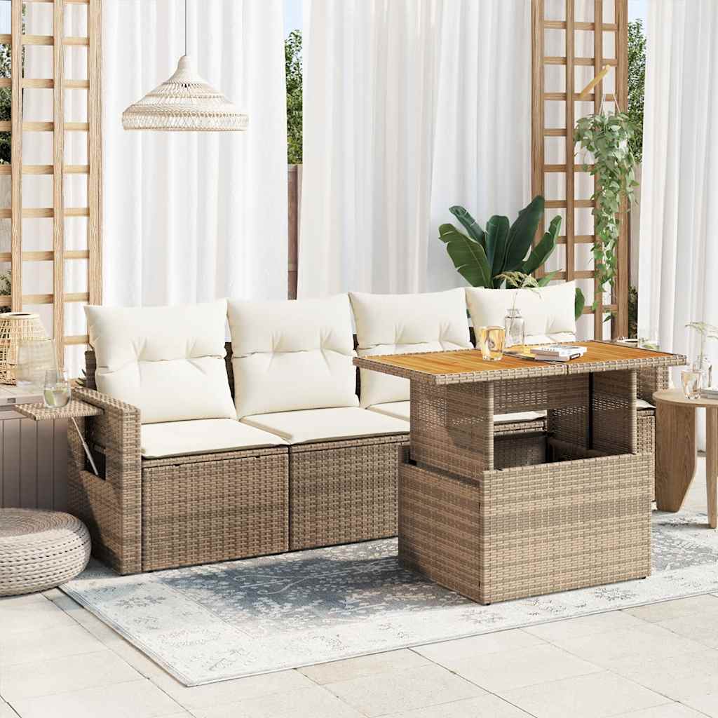 5-dijelni vrtni set sofa s jastucima bež od poliratana