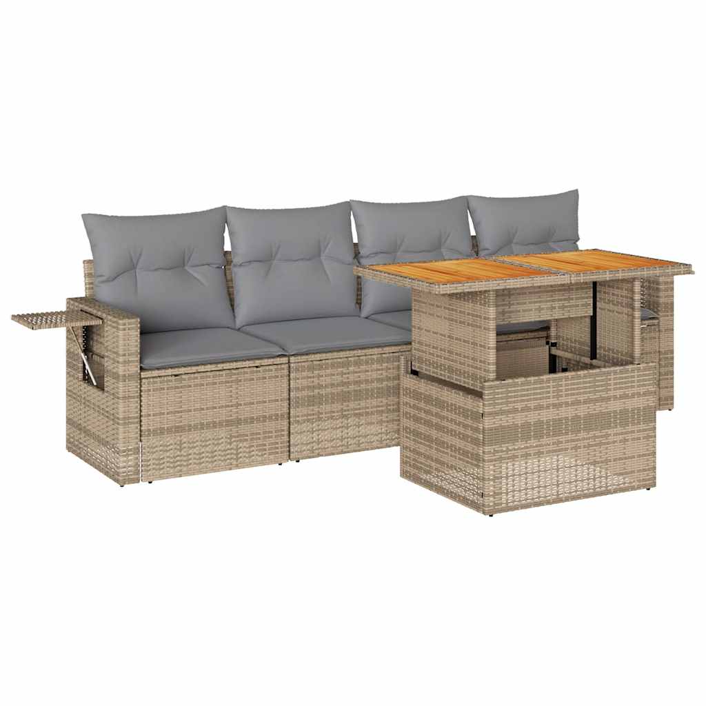 5-dijelni vrtni set sofa s jastucima bež od poliratana
