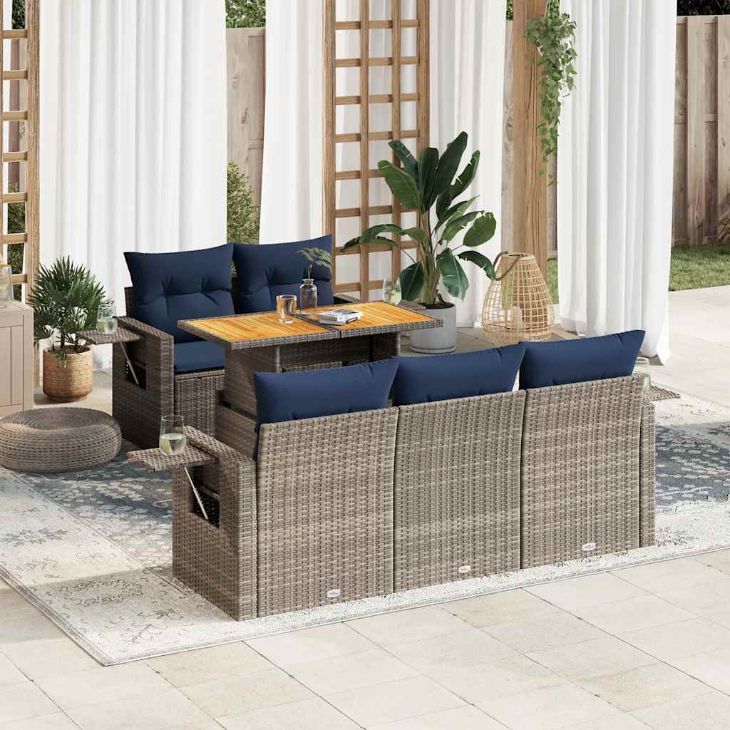 6-dijelni set vrtnih sofa od poliratana s jastucima sivi