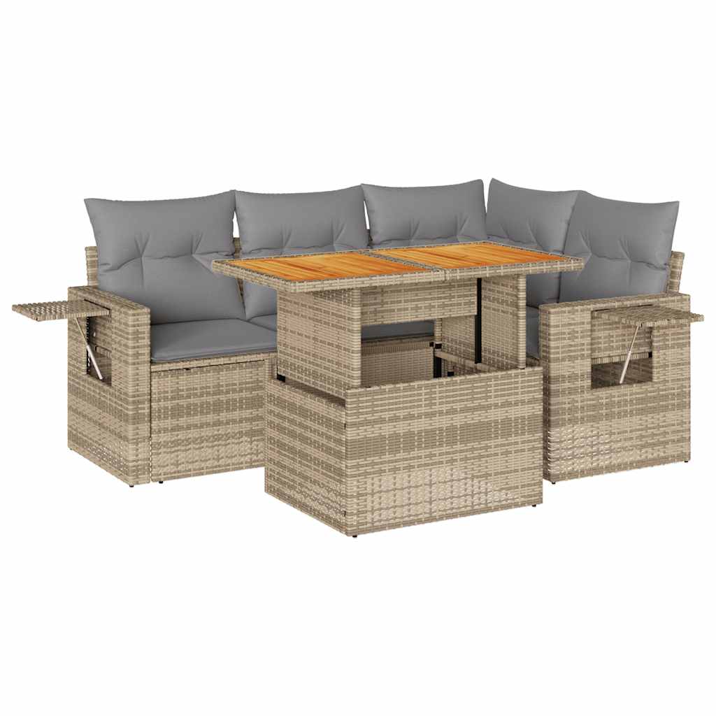 5-dijelni vrtni set sofa s jastucima bež od poliratana