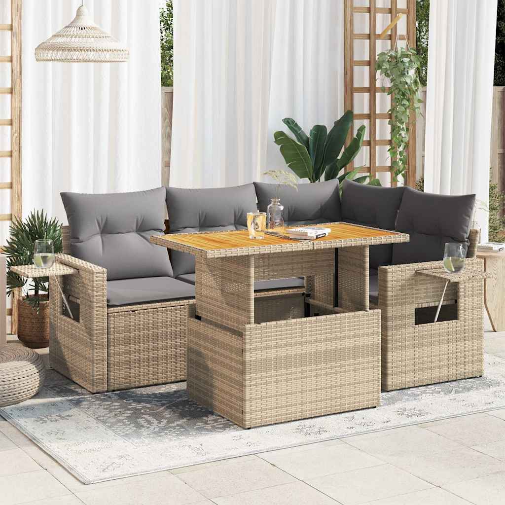5-dijelni vrtni set sofa s jastucima bež od poliratana