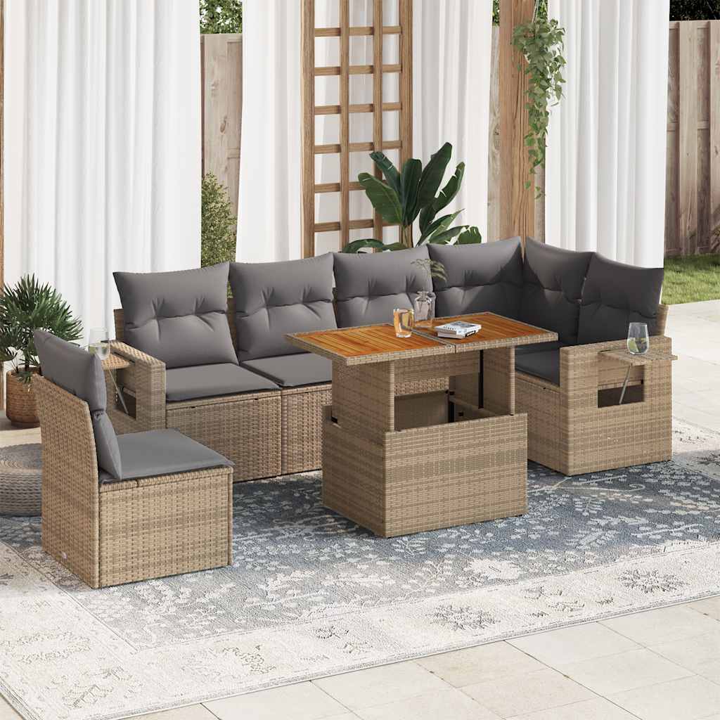7-dijelni set vrtnih sofa od poliratana s jastucima bež