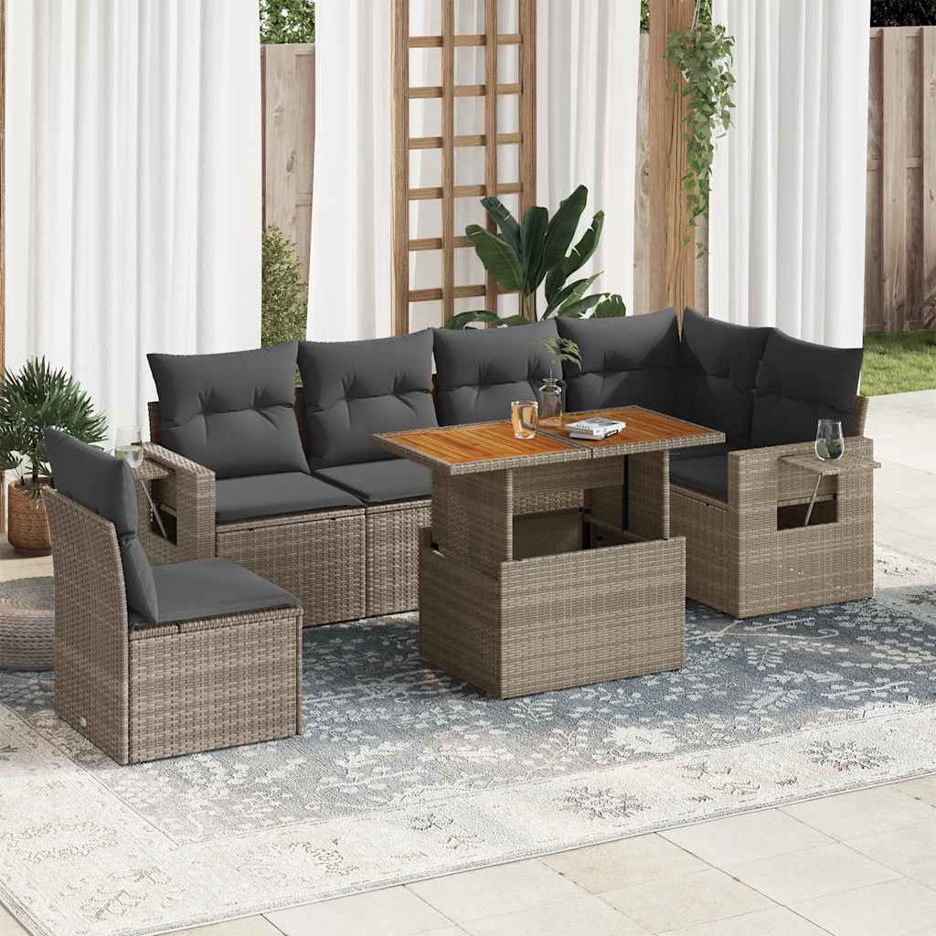 7-dijelni set vrtnih sofa od poliratana s jastucima bež