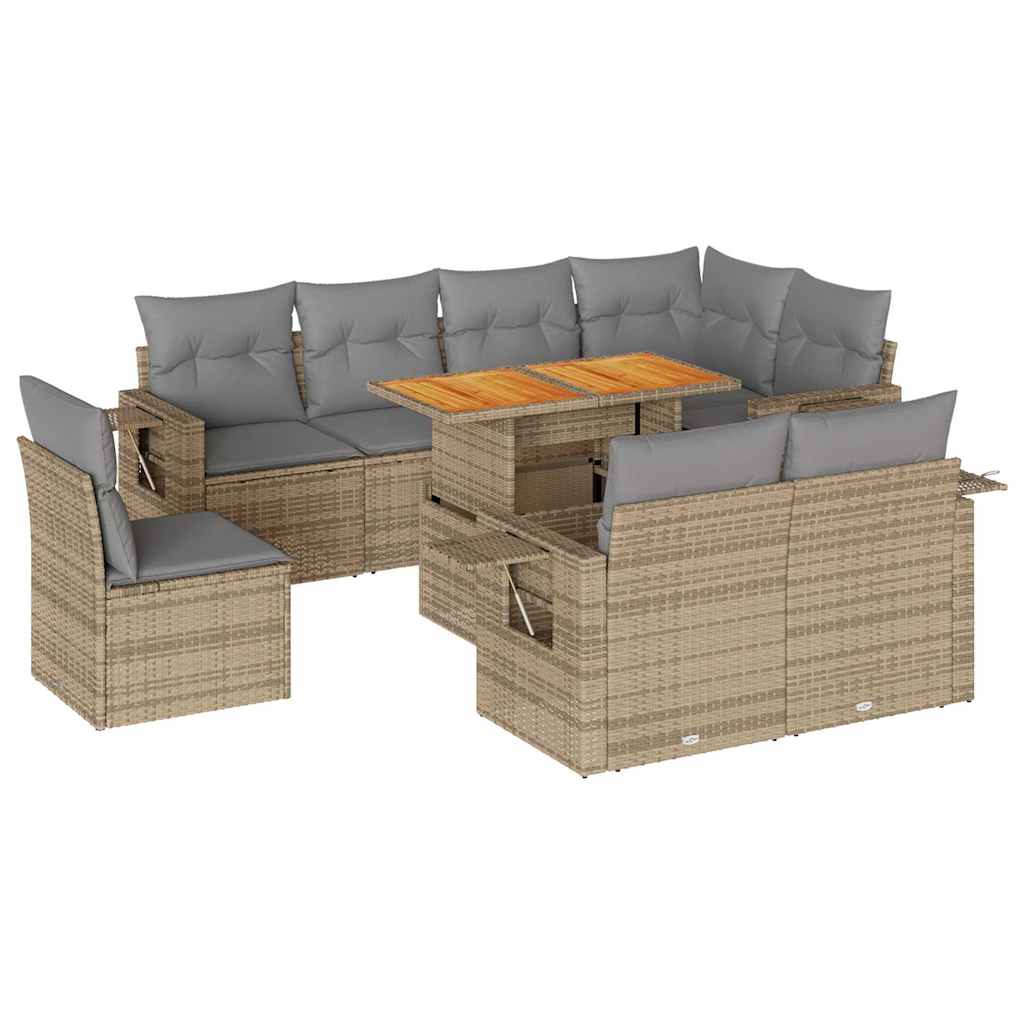 9-dijelni set vrtnih sofa s jastucima bež od poliratana