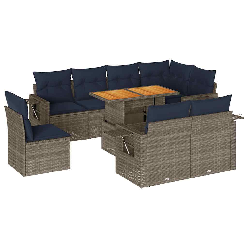 9-dijelni set vrtnih sofa od poliratana s jastucima sivi