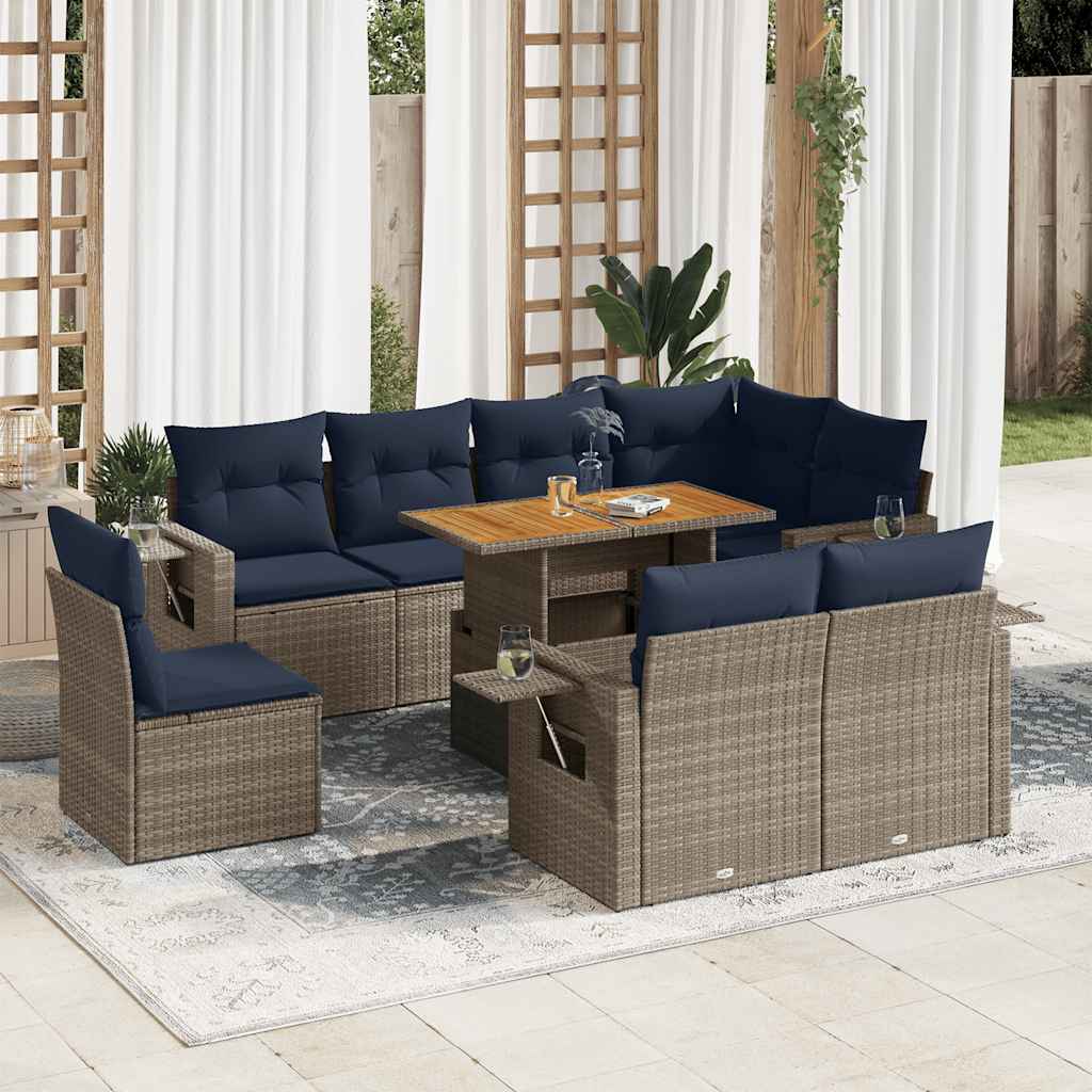 9-dijelni set vrtnih sofa od poliratana s jastucima sivi