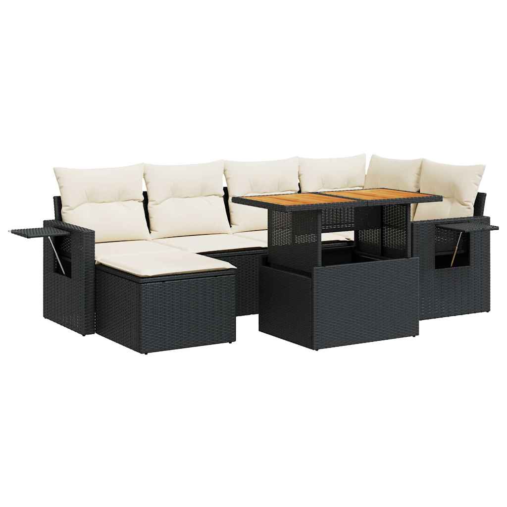 7-dijelni set vrtnih sofa od poliratana s jastucima crni