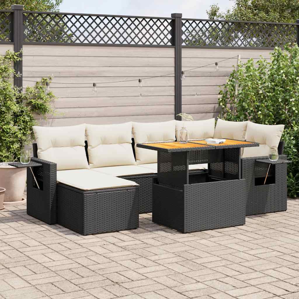 7-dijelni set vrtnih sofa od poliratana s jastucima crni