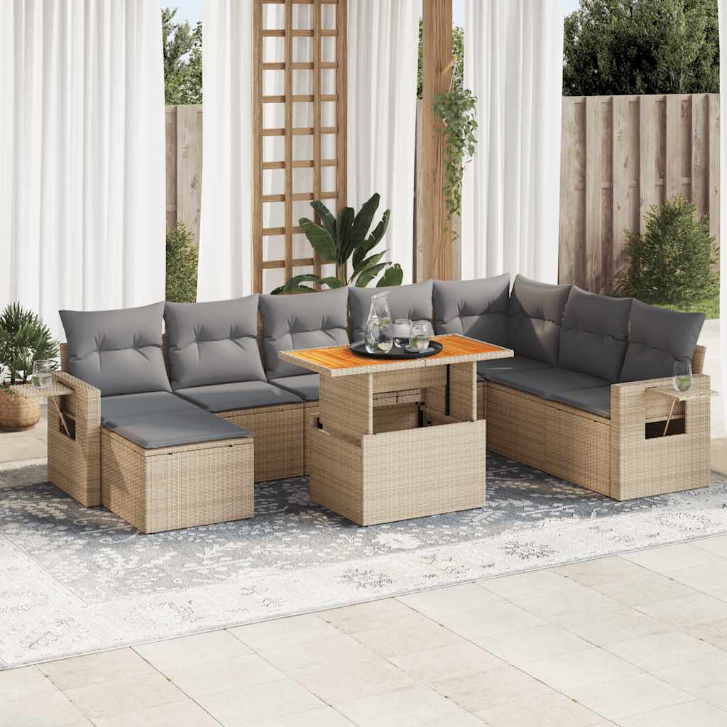 9-dijelni set vrtnih sofa s jastucima bež od poliratana