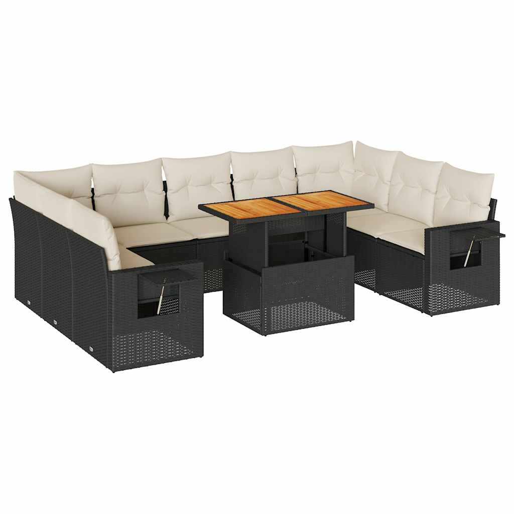 10-dijelni set vrtnih sofa s jastucima crni od poliratana