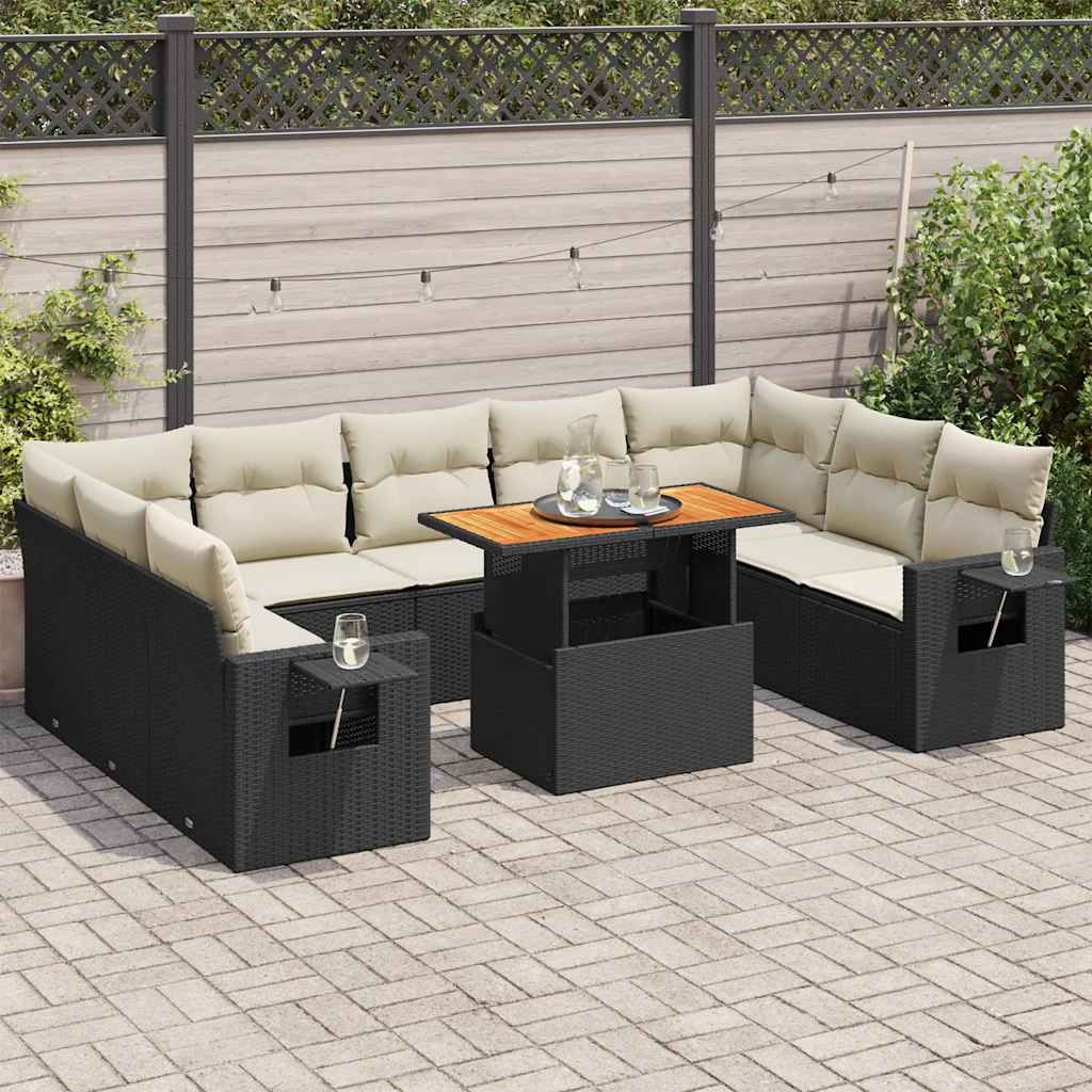 10-dijelni set vrtnih sofa s jastucima crni od poliratana