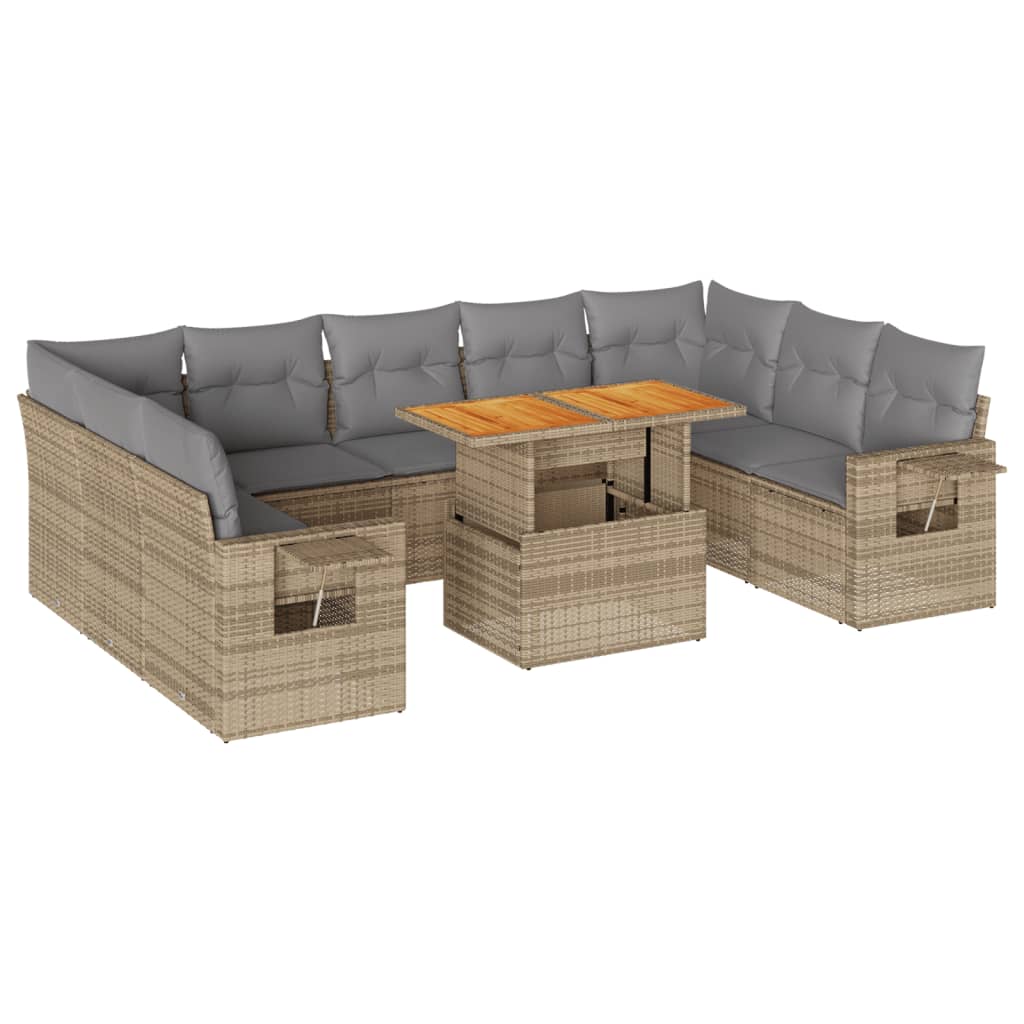 10-dijelni set vrtnih sofa s jastucima bež od poliratana