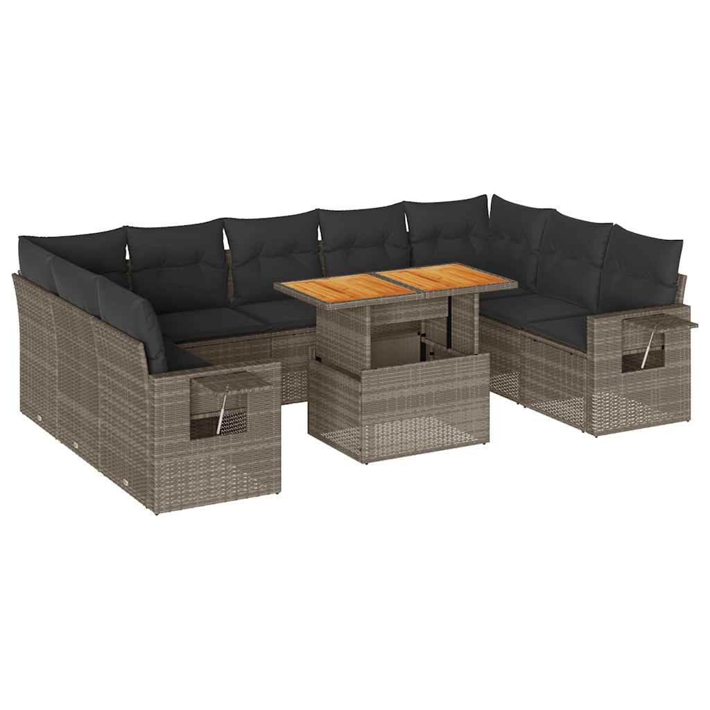 10-dijelni set vrtnih sofa od poliratana s jastucima sivi