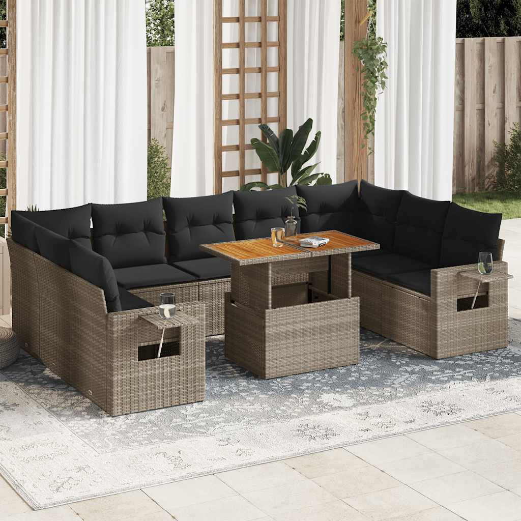 10-dijelni set vrtnih sofa od poliratana s jastucima sivi
