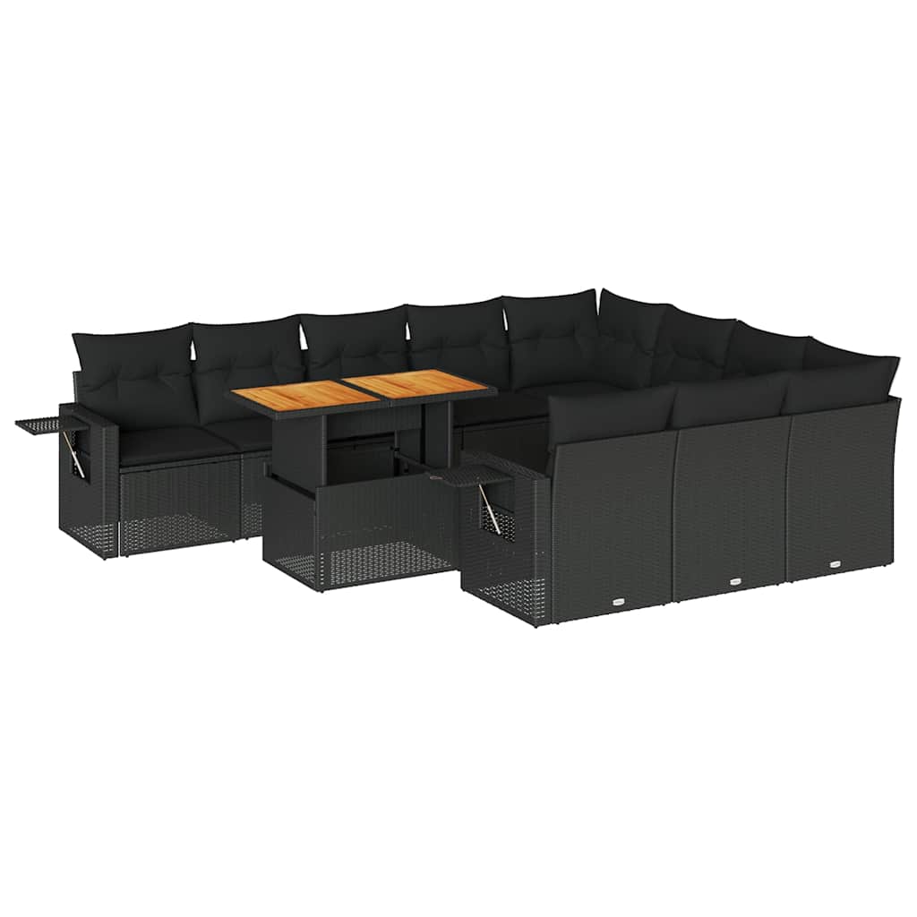 11-dijelni set vrtnih sofa od poliratana s jastucima crni