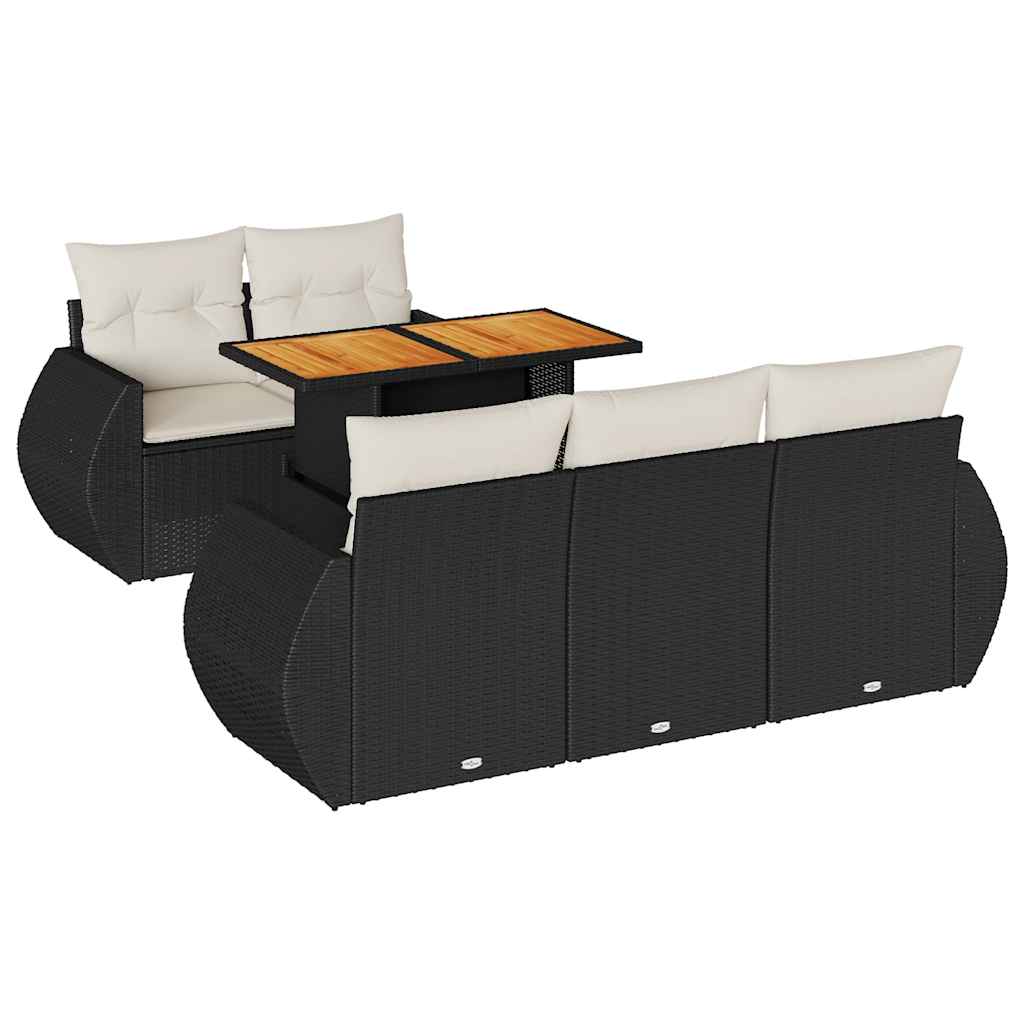6-dijelni set vrtnih sofa s jastucima crni od poliratana