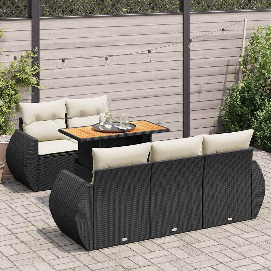 6-dijelni set vrtnih sofa s jastucima crni od poliratana