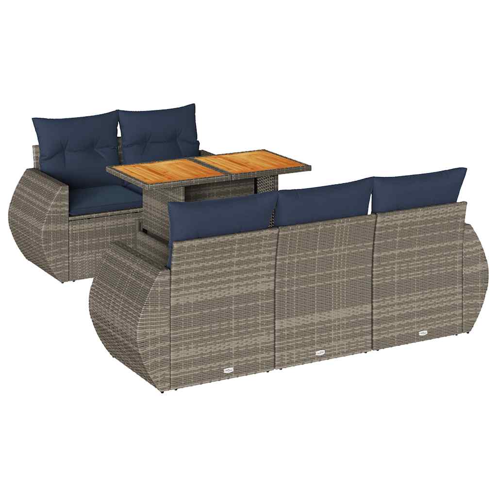 6-dijelni set vrtnih sofa od poliratana s jastucima sivi