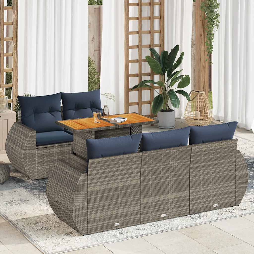 6-dijelni set vrtnih sofa od poliratana s jastucima sivi