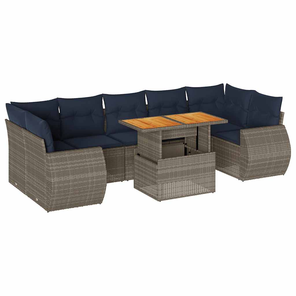 8-dijelni set vrtnih sofa od poliratana s jastucima sivi