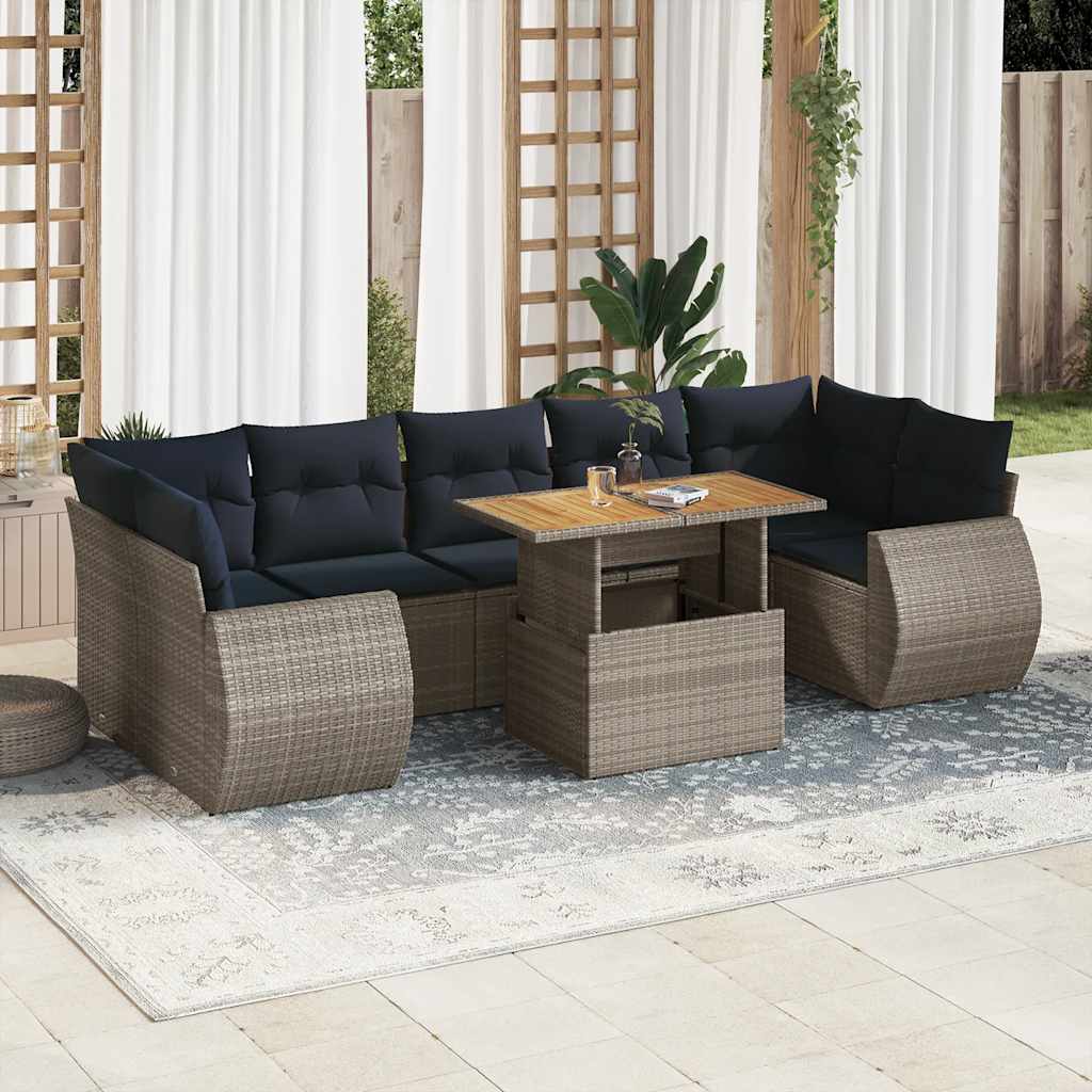 8-dijelni set vrtnih sofa od poliratana s jastucima sivi