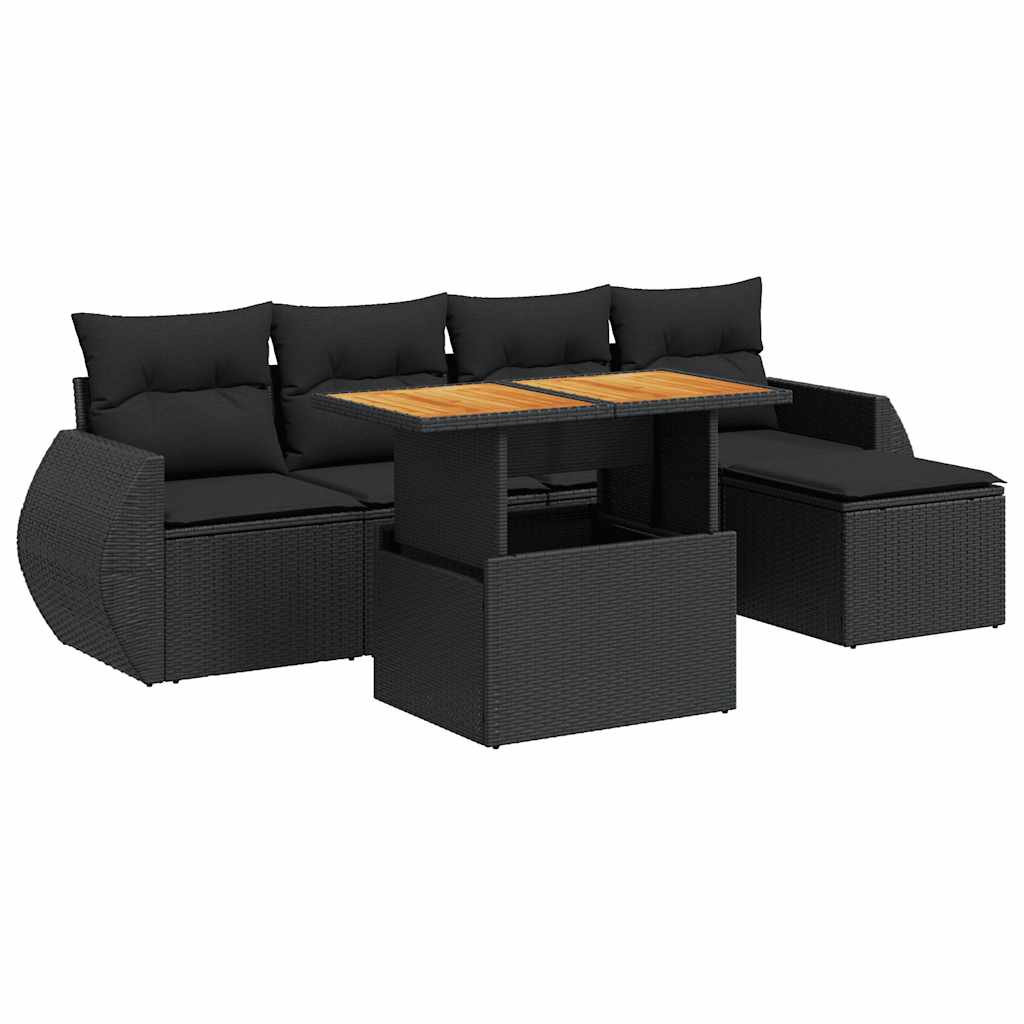 6-dijelni set vrtnih sofa s jastucima crni od poliratana