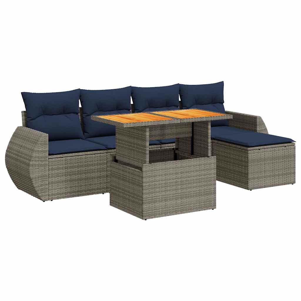 6-dijelni set vrtnih sofa od poliratana s jastucima sivi