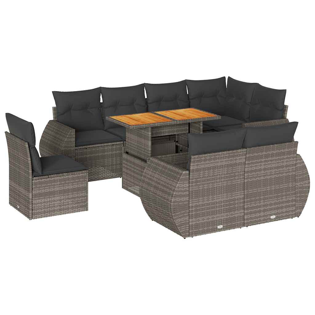 9-dijelni set vrtnih sofa od poliratana s jastucima sivi