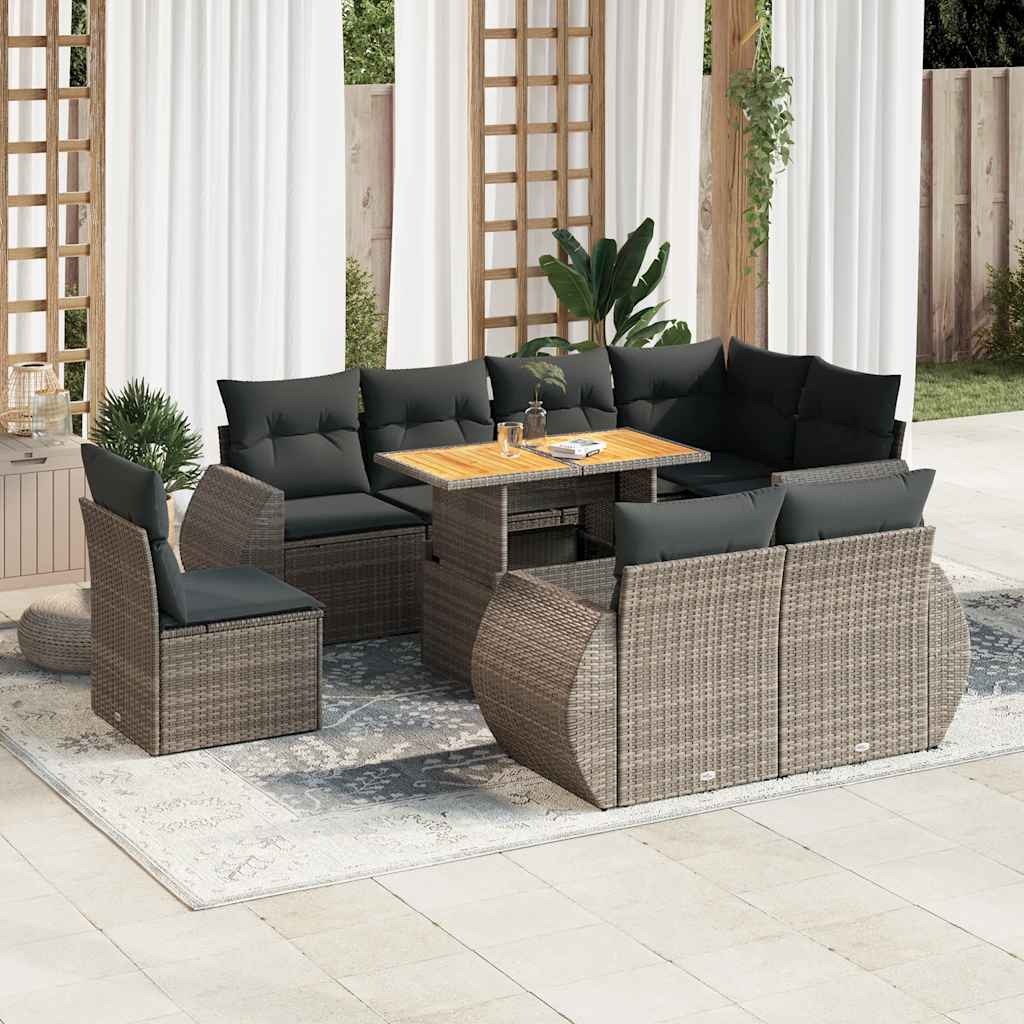 9-dijelni set vrtnih sofa od poliratana s jastucima sivi