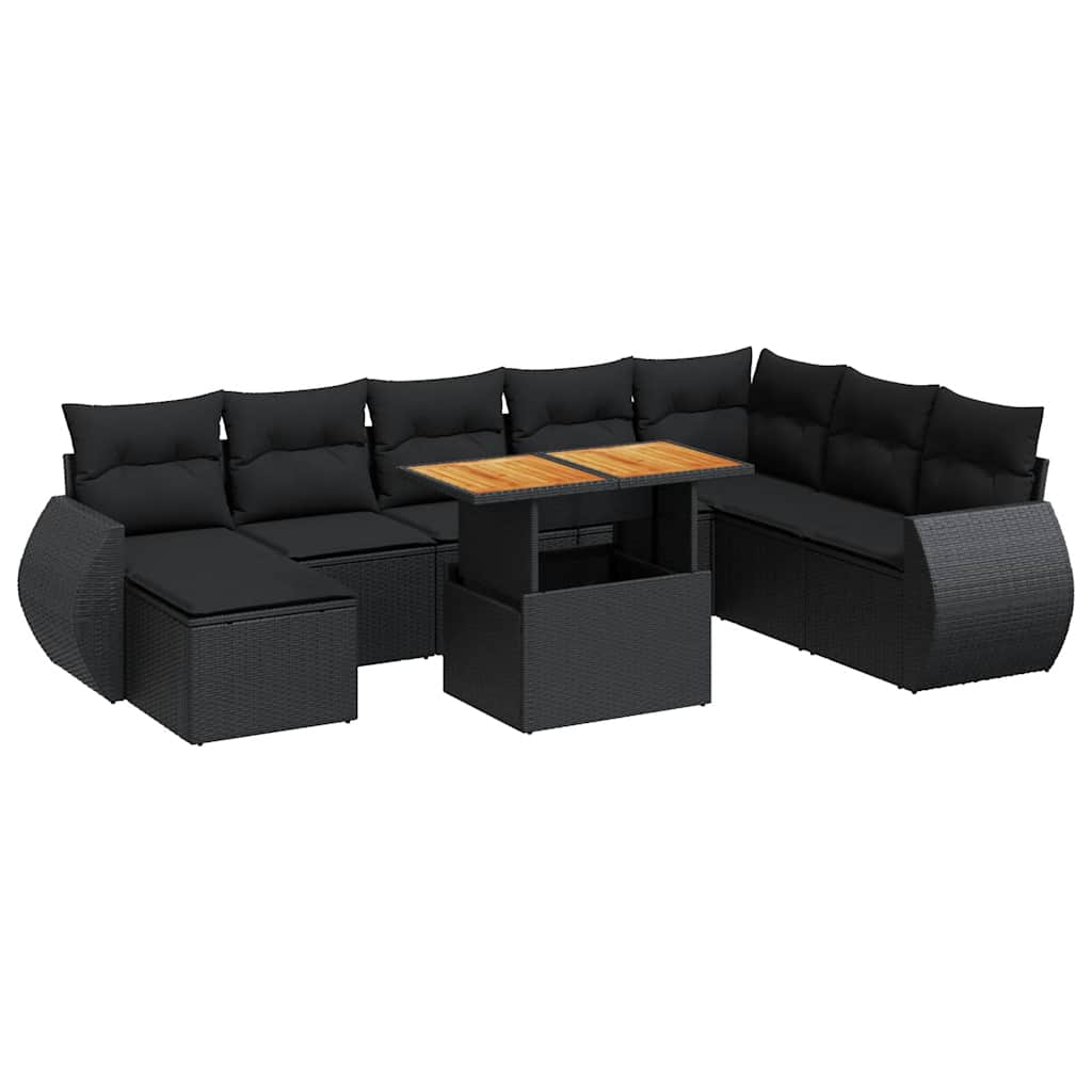 9-dijelni set vrtnih sofa s jastucima crni od poliratana