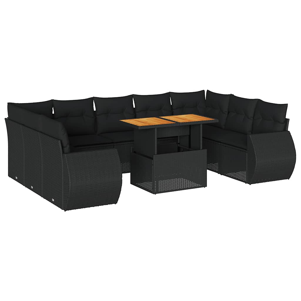 10-dijelni set vrtnih sofa s jastucima crni od poliratana