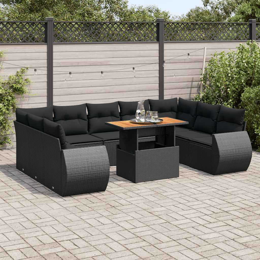 10-dijelni set vrtnih sofa s jastucima crni od poliratana